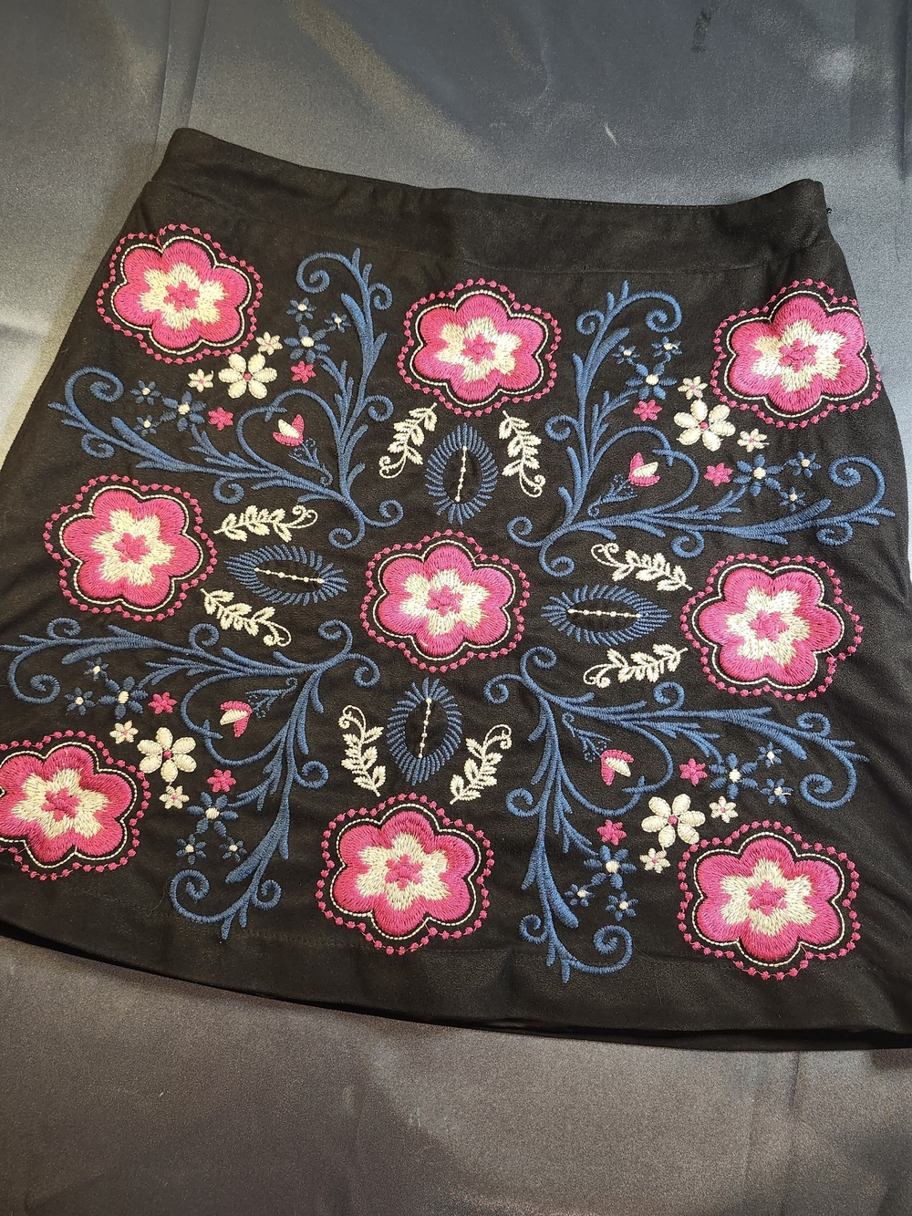 Mi Ami Women's S Mini Skirt Embroidered Boho, Cottagecore Floral Lined Skirt